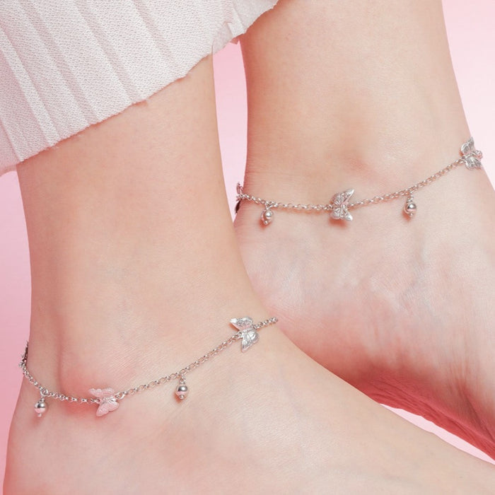 Triple Butterfly Rhodium Plated 925 Sterling Silver Anklet