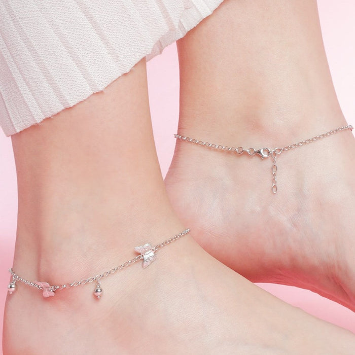 Triple Butterfly Rhodium Plated 925 Sterling Silver Anklet