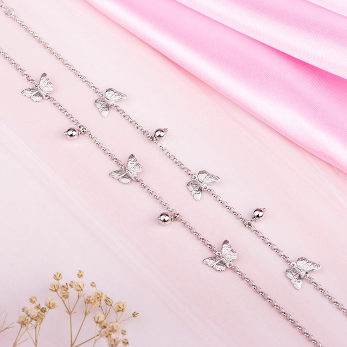 Triple Butterfly Rhodium Plated 925 Sterling Silver Anklet