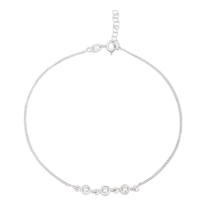 Triple CZ Rhodium Plated 925 Silver Chain Anklets (Adjustable)