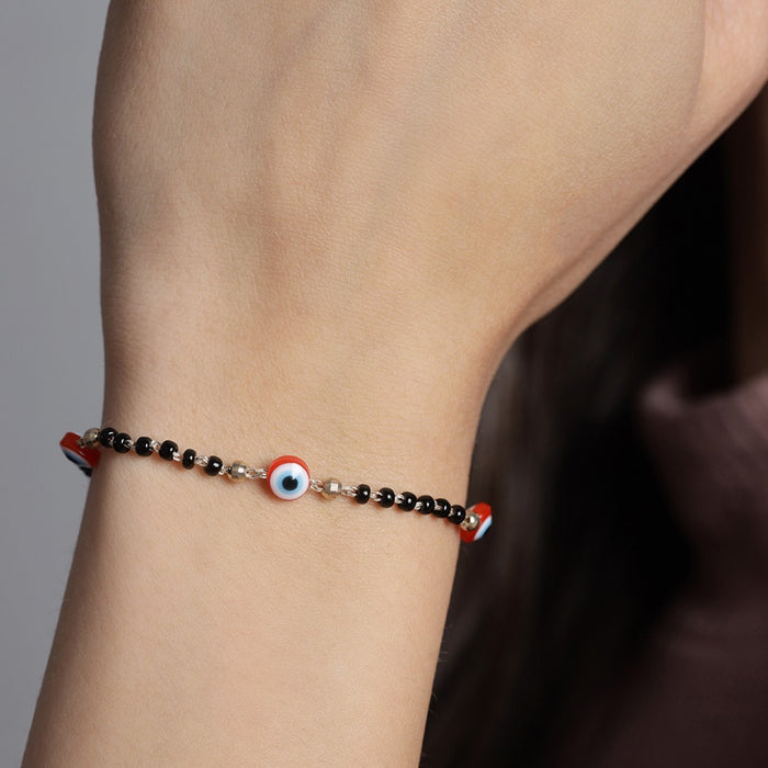 Triple Evil Eye 925 Sterling Silver Beaded Bracelet