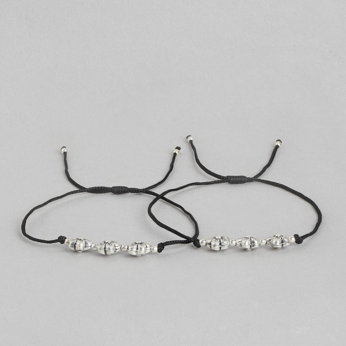 Triple Floral Rhodium Plated 925 Sterling Silver Tread Anklet