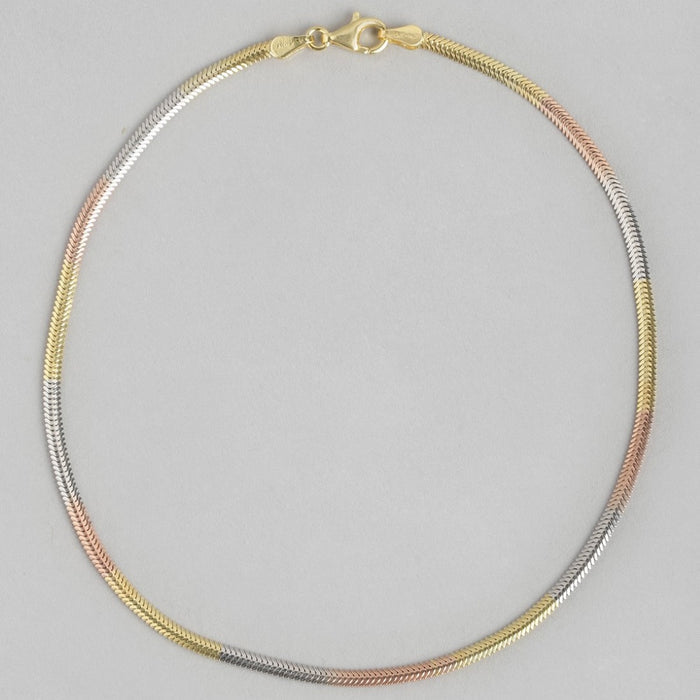 Triple Harmony Triple Tone Plated 925 Sterling Silver Snake Chain Anklet