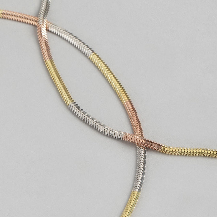 Triple Harmony Triple Tone Plated 925 Sterling Silver Snake Chain Anklet