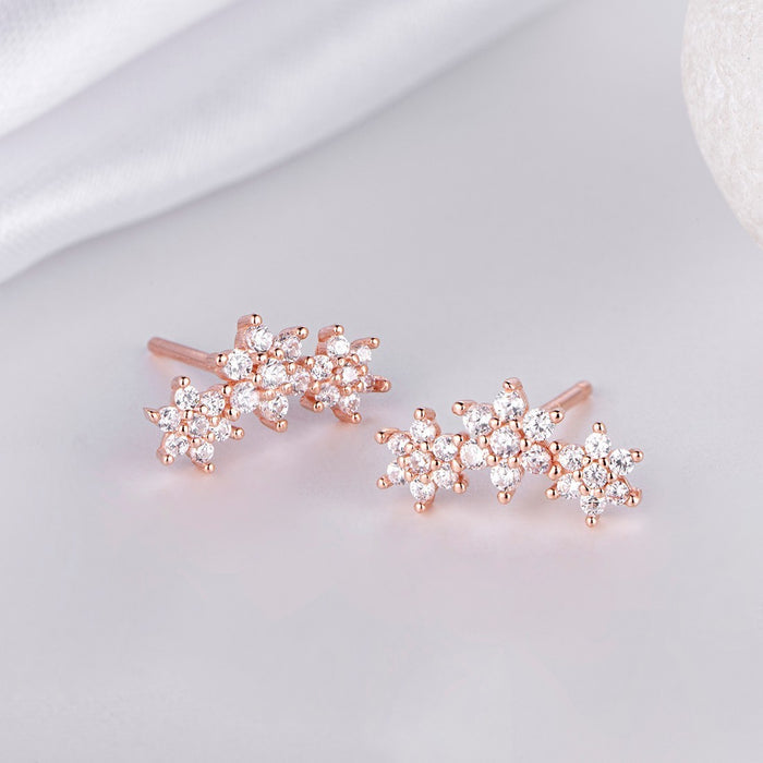 Triple Star CZ Rose Gold Plated 925 Sterling Silver Earrings