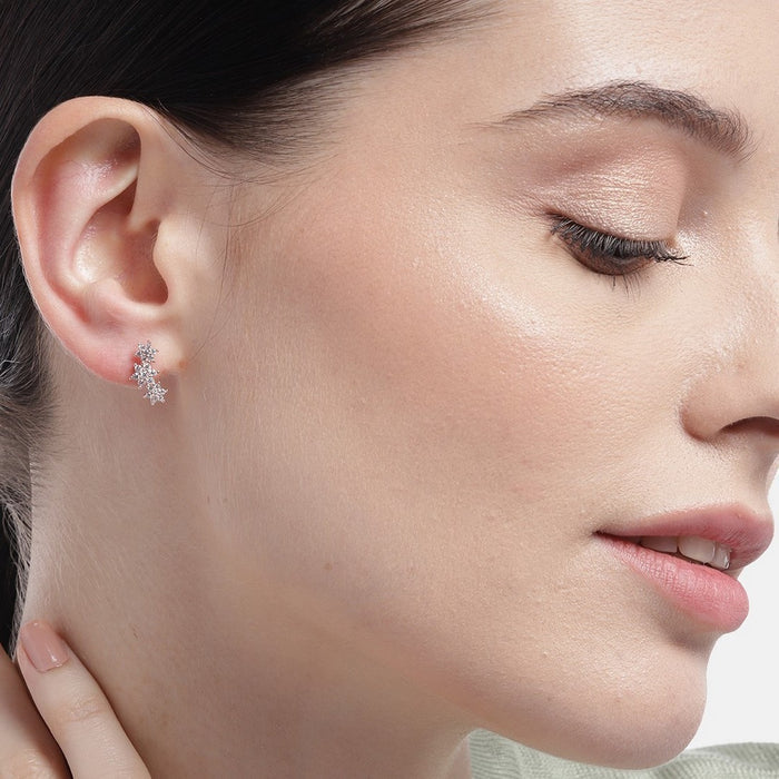 Triple Star CZ Rose Gold Plated 925 Sterling Silver Earrings