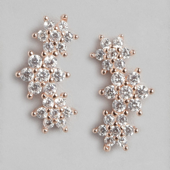 Triple Star CZ Rose Gold Plated 925 Sterling Silver Earrings