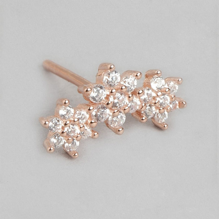 Triple Star CZ Rose Gold Plated 925 Sterling Silver Earrings