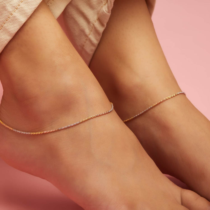Triple Tone 925 Sterling Silver Anklet