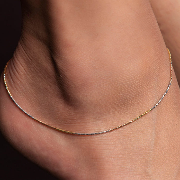 Triple Tone 925 Sterling Silver Anklet