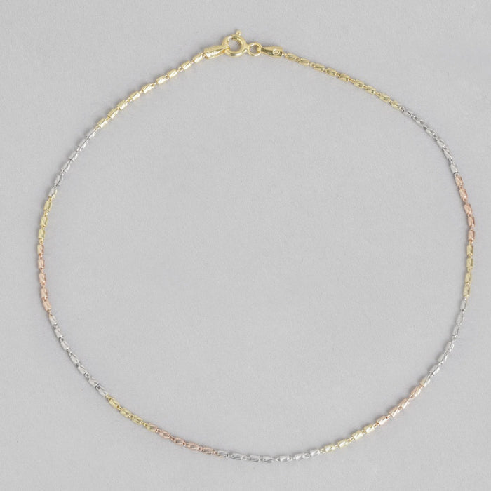 Triple Tone 925 Sterling Silver Chain Anklet