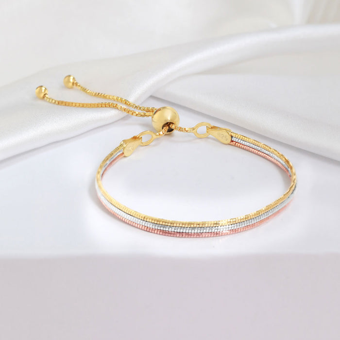 Triple Tone Glamour 925 Sterling Silver Chain Bracelet
