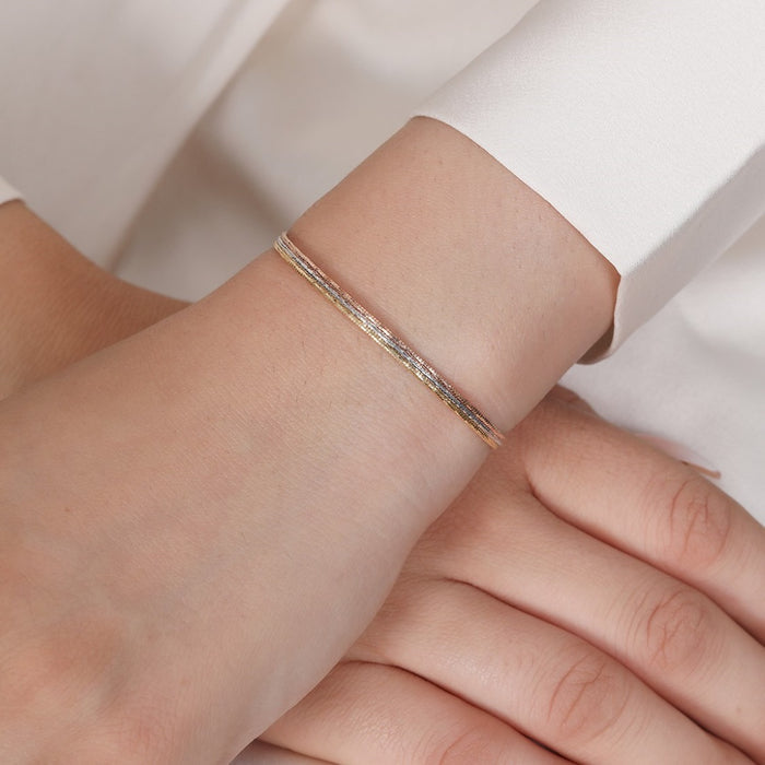 Triple Tone Glamour 925 Sterling Silver Chain Bracelet
