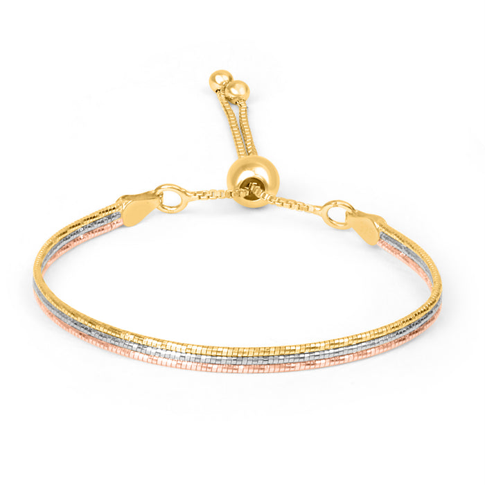 Triple Tone Glamour 925 Sterling Silver Chain Bracelet