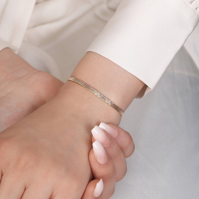 Triple Tone Glamour 925 Sterling Silver Chain Bracelet