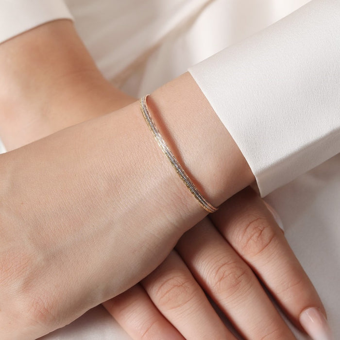 Triple Tone Glamour 925 Sterling Silver Chain Bracelet