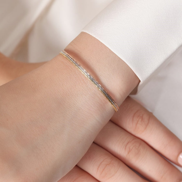 Triple Tone Glamour 925 Sterling Silver Chain Bracelet