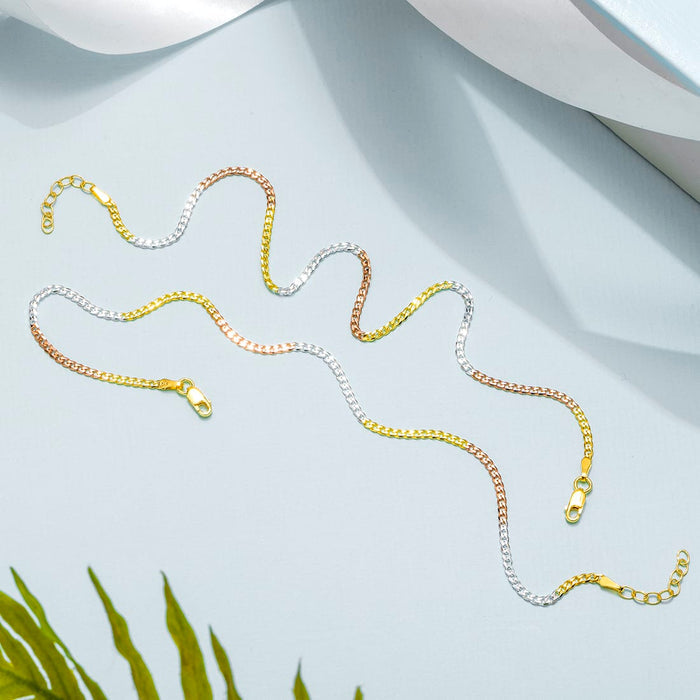 Triple Tone Sleeky 925 Sterling Silver Anklet