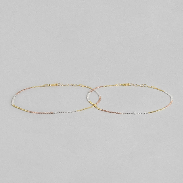 Triple Tone Sleeky 925 Sterling Silver Anklet