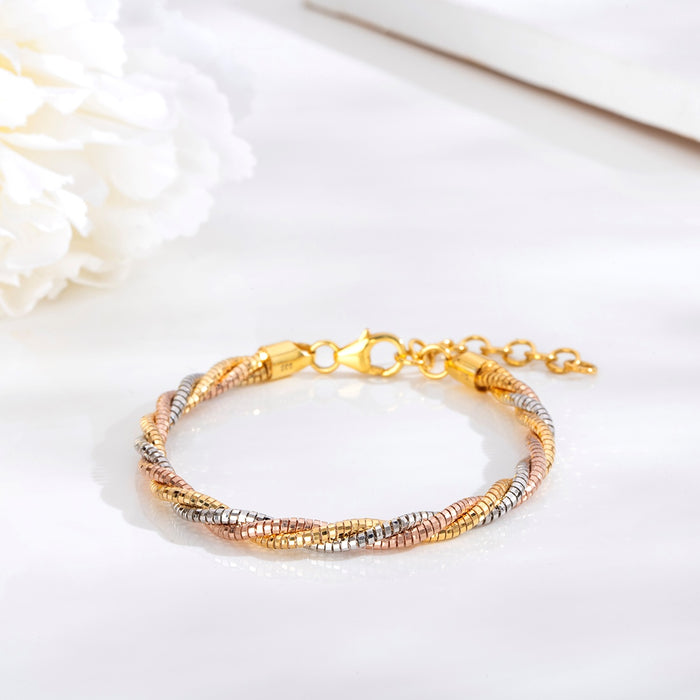 Triple Tone Trellis 925 Sterling Silver Weave Bracelet