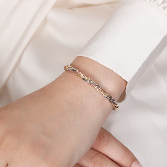 Triple Tone Trellis 925 Sterling Silver Weave Bracelet