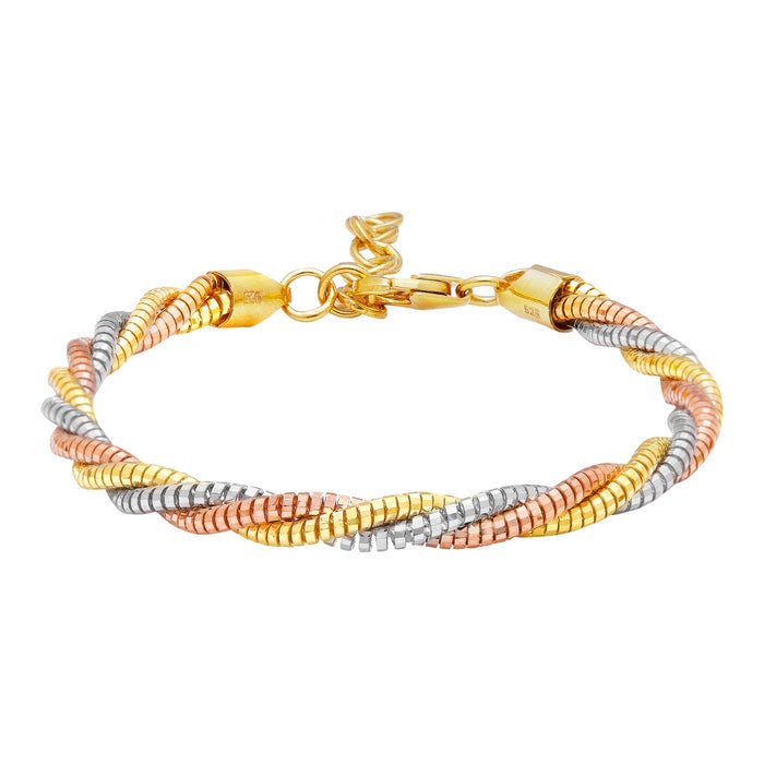 Triple Tone Trellis 925 Sterling Silver Weave Bracelet