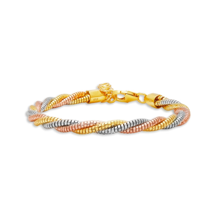 Triple Tone Trellis 925 Sterling Silver Weave Bracelet