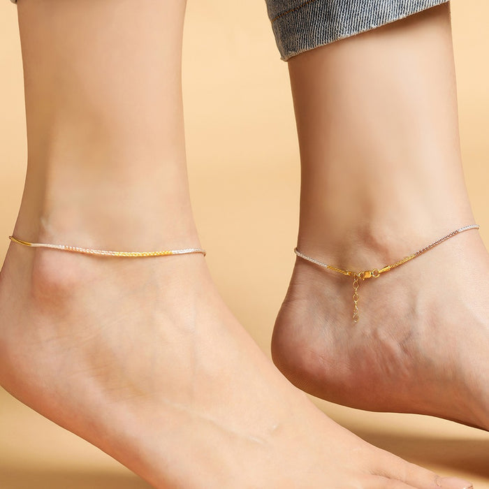 Triple Tone Weave Chain 925 Sterling Silver Anklet