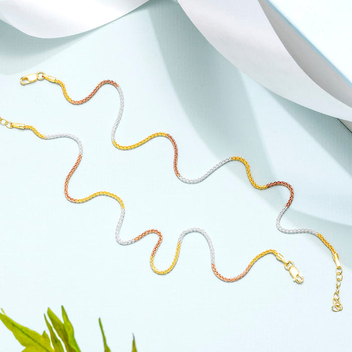 Triple Tone Weave Chain 925 Sterling Silver Anklet