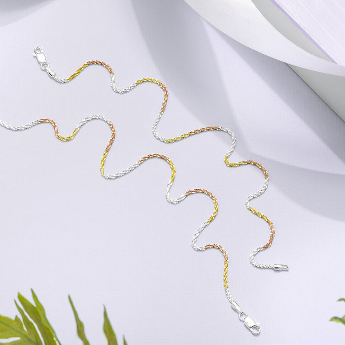 Wavy triple tone weave 925 Sterling Silver anklet. Elegant women's jewellery chain. – Zavya
