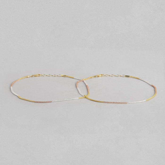 Triple Tone Weave Chain 925 Sterling Silver Anklet