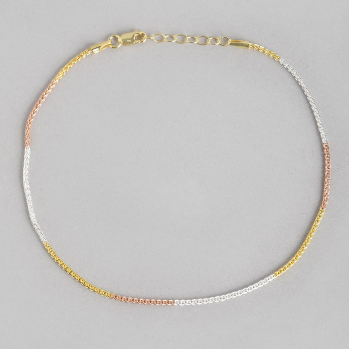 Triple Tone Weave Chain 925 Sterling Silver Anklet