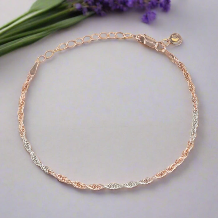 Triple Toned Chain Link 925 Sterling Silver Bracelet