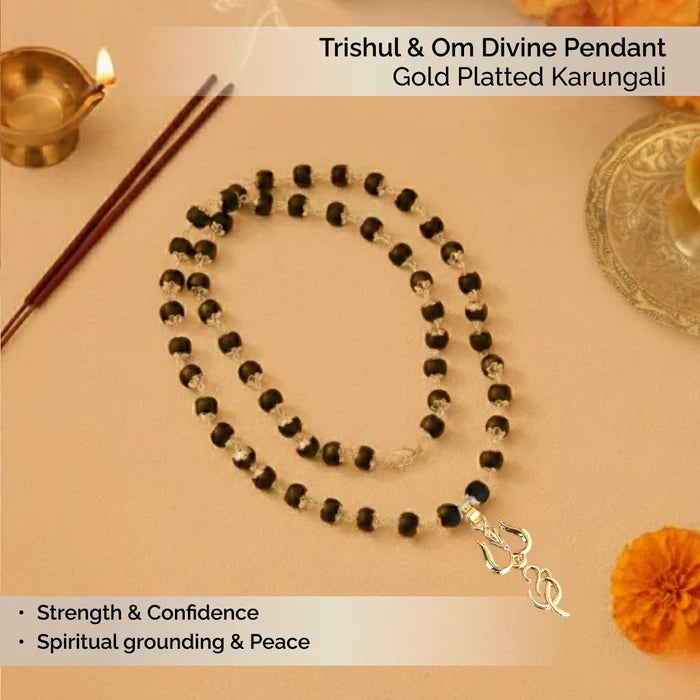 Trishul & Om Divine Pendant with Gold Platted Karungali