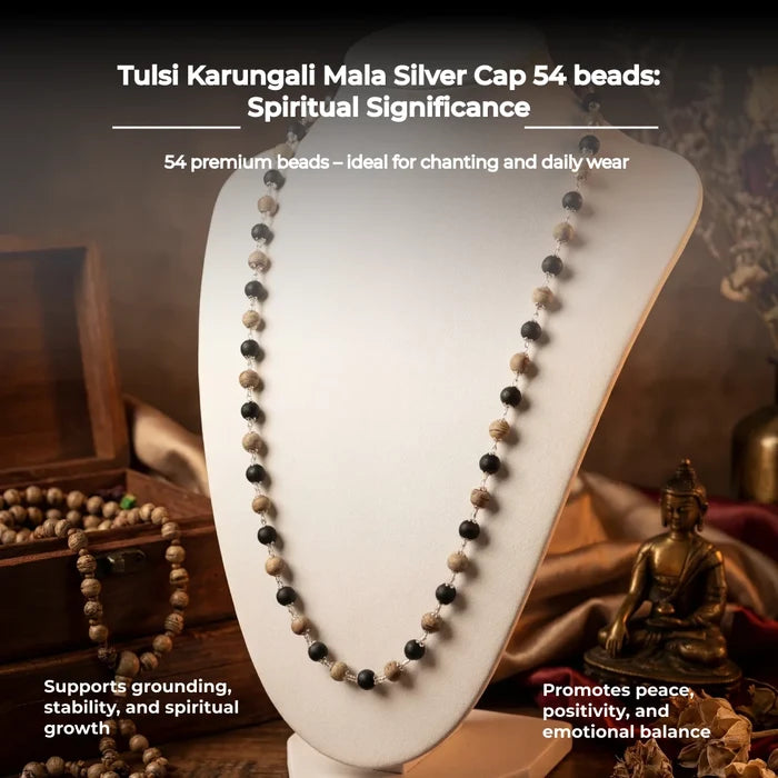 Tulsi Karungali Mala Silver Cap 54 beads - view 4