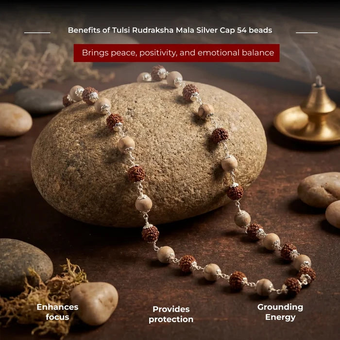 Tulsi Rudraksha Mala Silver Cap 54 beads - view 3