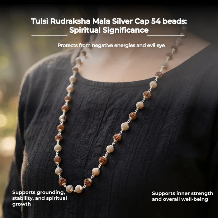 Tulsi Rudraksha Mala Silver Cap 54 beads - view 4