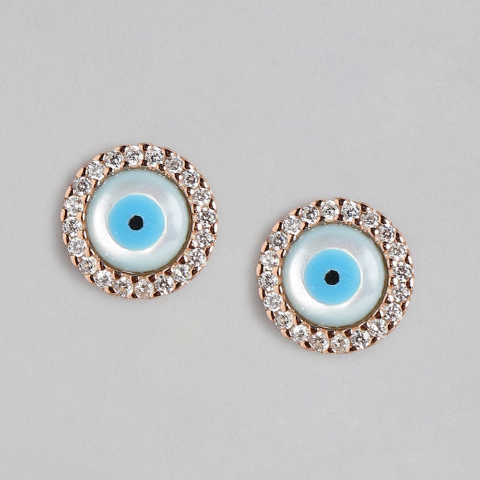 Turkish Evil Eye Rose Gold Stone 925 Silver Earrings