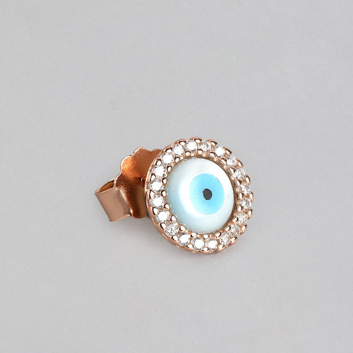 Turkish Evil Eye Rose Gold Stone 925 Silver Earrings