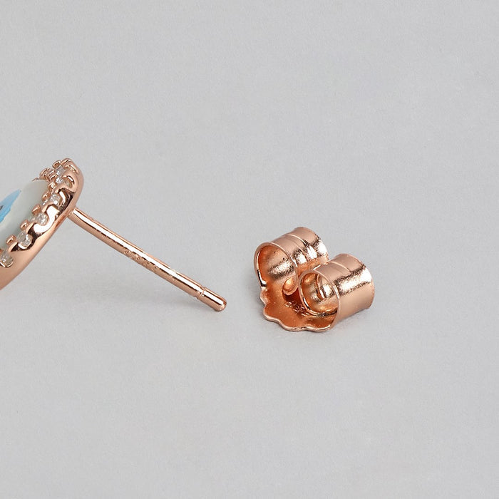 Turkish Evil Eye Rose Gold Stone 925 Silver Earrings