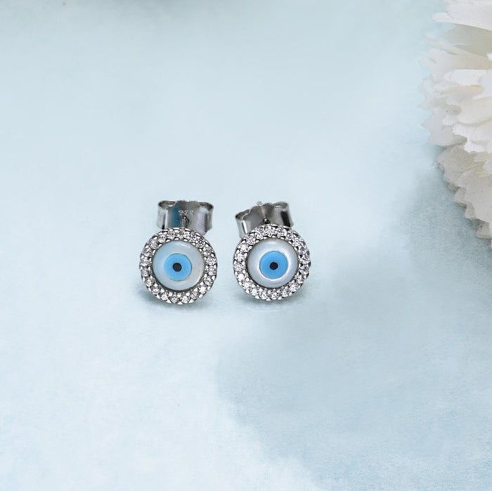 Turkish Evil Eye Stone 925 Silver Earrings