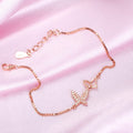 Twin Butterfly CZ Rose Gold Plated 925 Silver Bracelet (Adjustable)