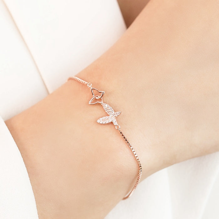 Twin Butterfly CZ Rose Gold Plated 925 Silver Bracelet (Adjustable)