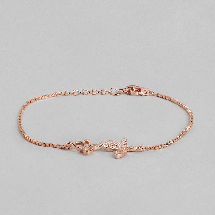 Twin Butterfly CZ Rose Gold Plated 925 Silver Bracelet (Adjustable)