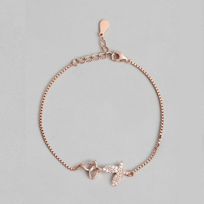 Twin Butterfly CZ Rose Gold Plated 925 Silver Bracelet (Adjustable)