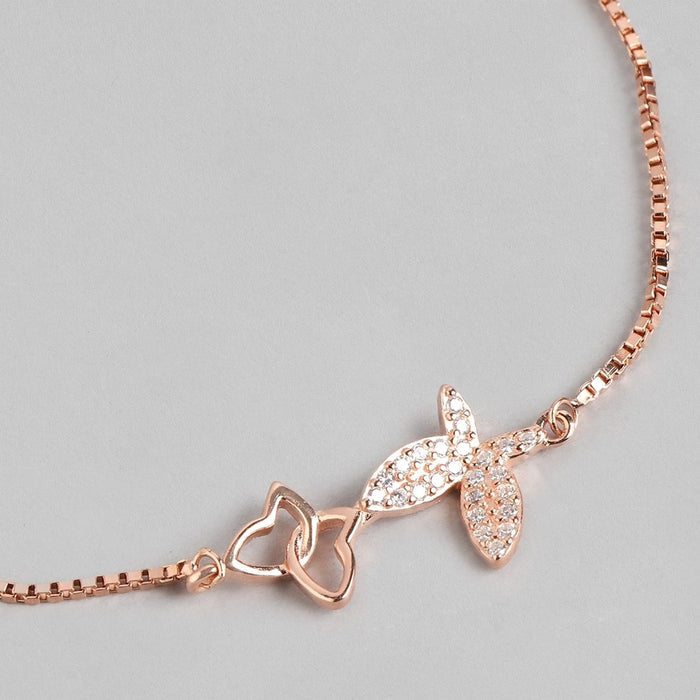 Twin Butterfly CZ Rose Gold Plated 925 Silver Bracelet (Adjustable)