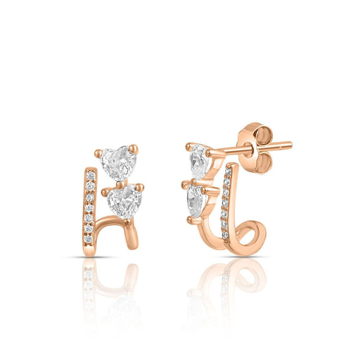 Twin Hearts Rose Gold Plated 925 Sterling Silver Earrings