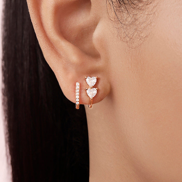 Twin Hearts Rose Gold Plated 925 Sterling Silver Earrings