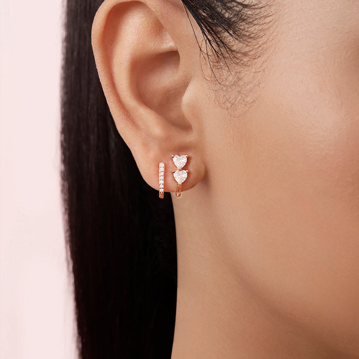 Twin Hearts Rose Gold Plated 925 Sterling Silver Earrings