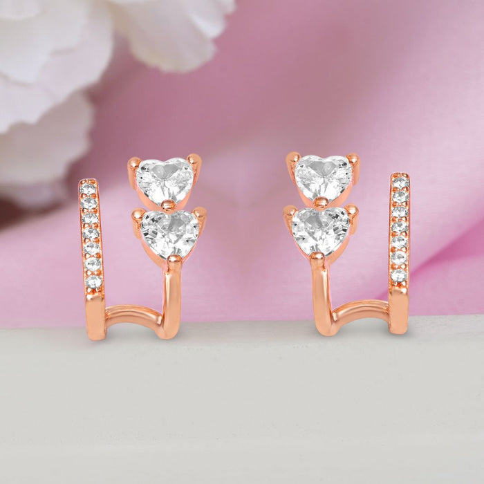 Twin Hearts Rose Gold Plated 925 Sterling Silver Earrings